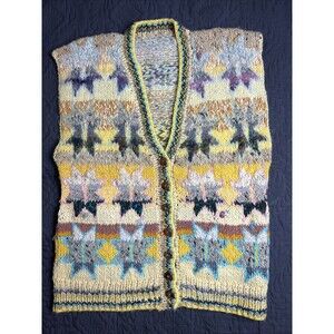 Unique Wool Blend Handmade Crochet Button Down Sweater Vest SZ S/M Cottage Fall